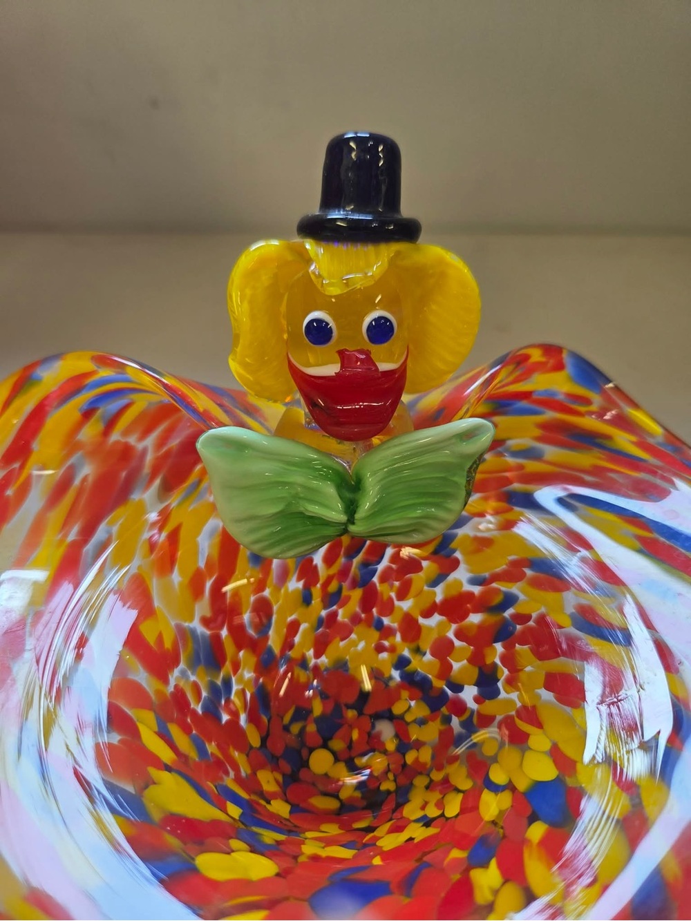 Murano art-glass hand-blown graffiti glass clown bowl made in Italy - Picture 3 of 11